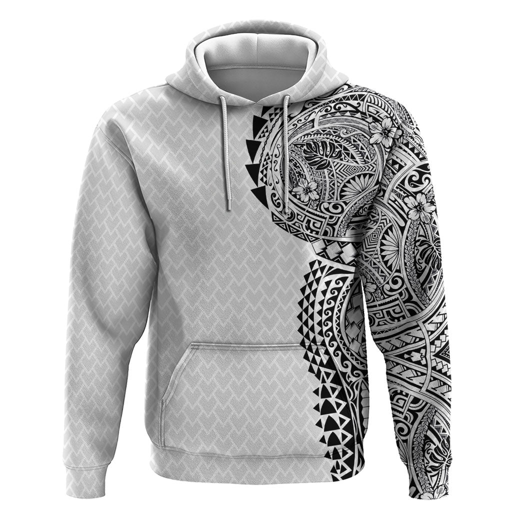 Hawaiian Traditional Tattoos Hoodie Kakau Tribal Tropical Plant Motif White Color LT03 Pullover Hoodie White - Polynesian Pride