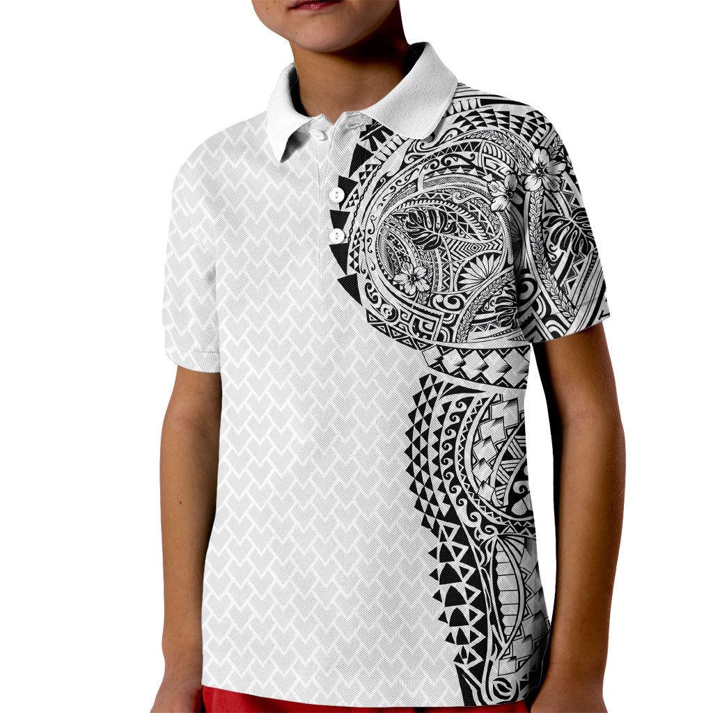 Hawaiian Traditional Tattoos Kid Polo Shirt Kakau Tribal Tropical Plant Motif White Color LT03 Kid White - Polynesian Pride