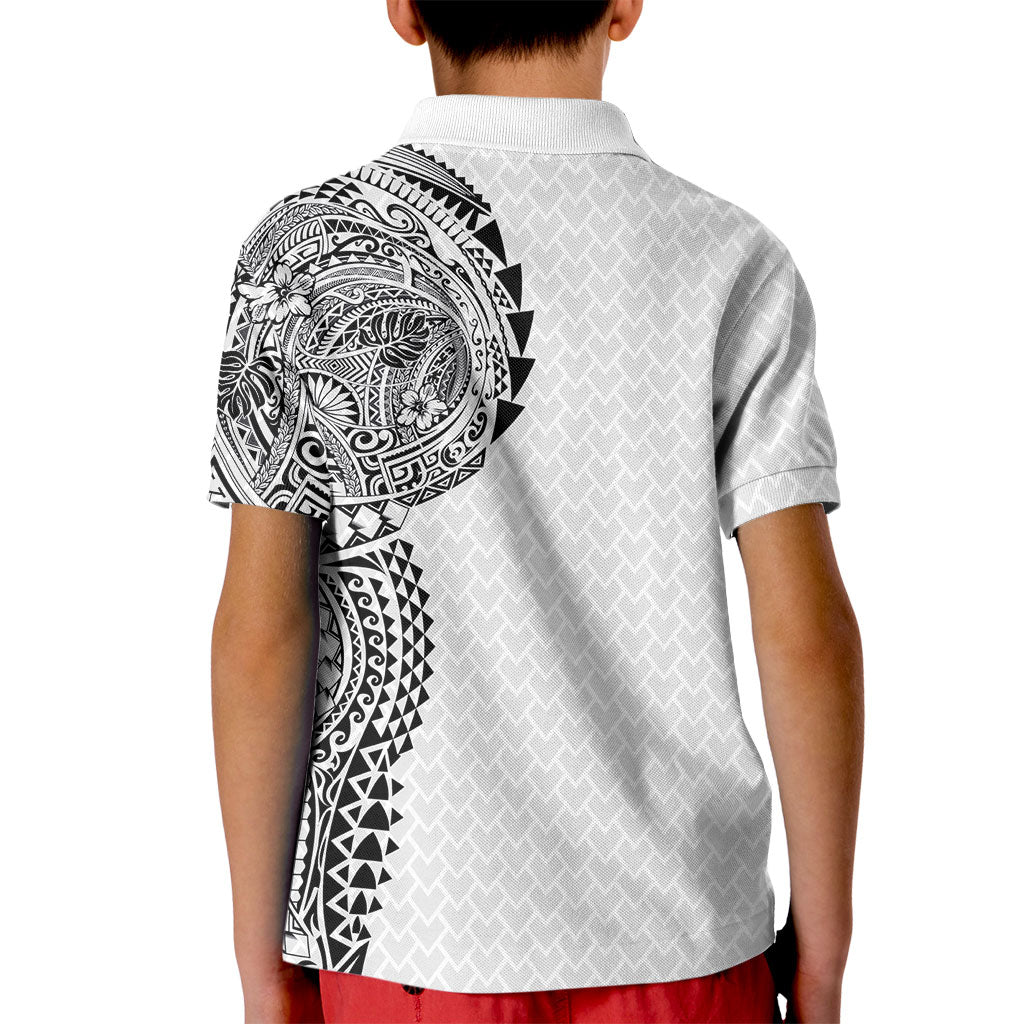 Hawaiian Traditional Tattoos Kid Polo Shirt Kakau Tribal Tropical Plant Motif White Color LT03 - Polynesian Pride