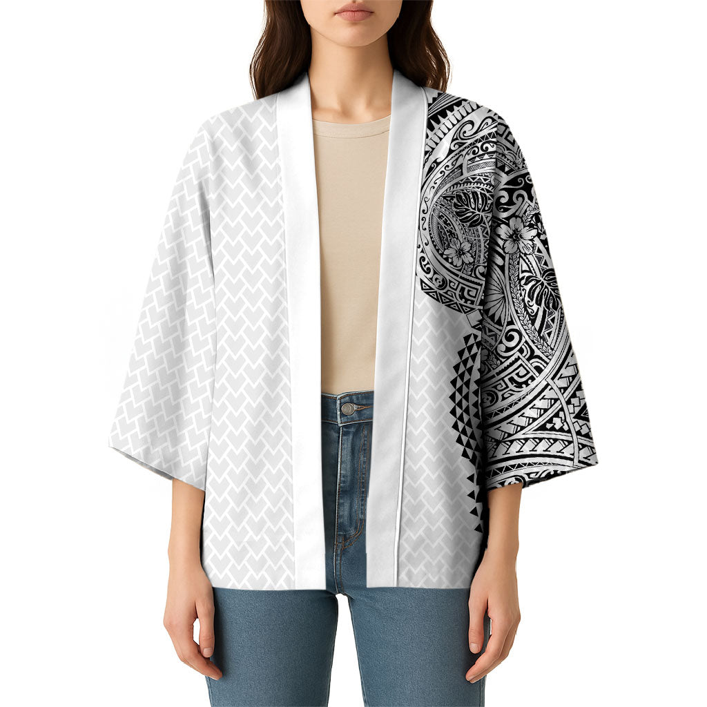 Hawaiian Traditional Tattoos Kimono Kakau Tribal Tropical Plant Motif White Color LT03 - Polynesian Pride