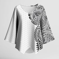 Hawaiian Traditional Tattoos Kimono Sleeve Blouse Kakau Tribal Tropical Plant Motif White Color LT03 Female White - Polynesian Pride