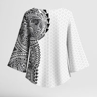 Hawaiian Traditional Tattoos Kimono Sleeve Blouse Kakau Tribal Tropical Plant Motif White Color LT03 - Polynesian Pride
