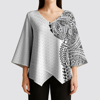 Hawaiian Traditional Tattoos Kimono Sleeve Blouse Kakau Tribal Tropical Plant Motif White Color LT03 - Polynesian Pride