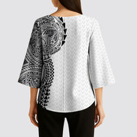 Hawaiian Traditional Tattoos Kimono Sleeve Blouse Kakau Tribal Tropical Plant Motif White Color LT03 - Polynesian Pride