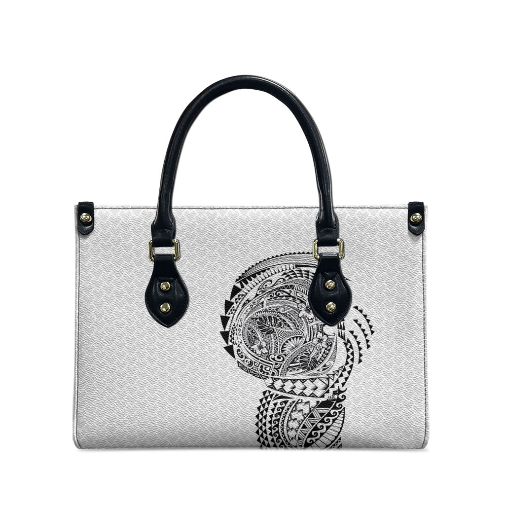 Hawaiian Traditional Tattoos Leather Bag Kakau Tribal Tropical Plant Motif White Color LT03 - Polynesian Pride