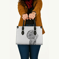 Hawaiian Traditional Tattoos Leather Bag Kakau Tribal Tropical Plant Motif White Color LT03 - Polynesian Pride