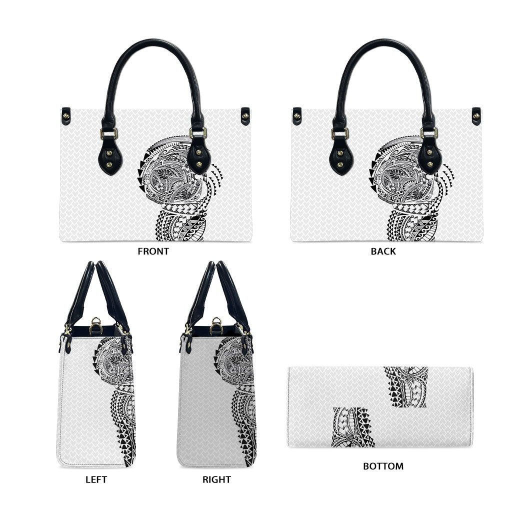 Hawaiian Traditional Tattoos Leather Bag Kakau Tribal Tropical Plant Motif White Color LT03 - Polynesian Pride