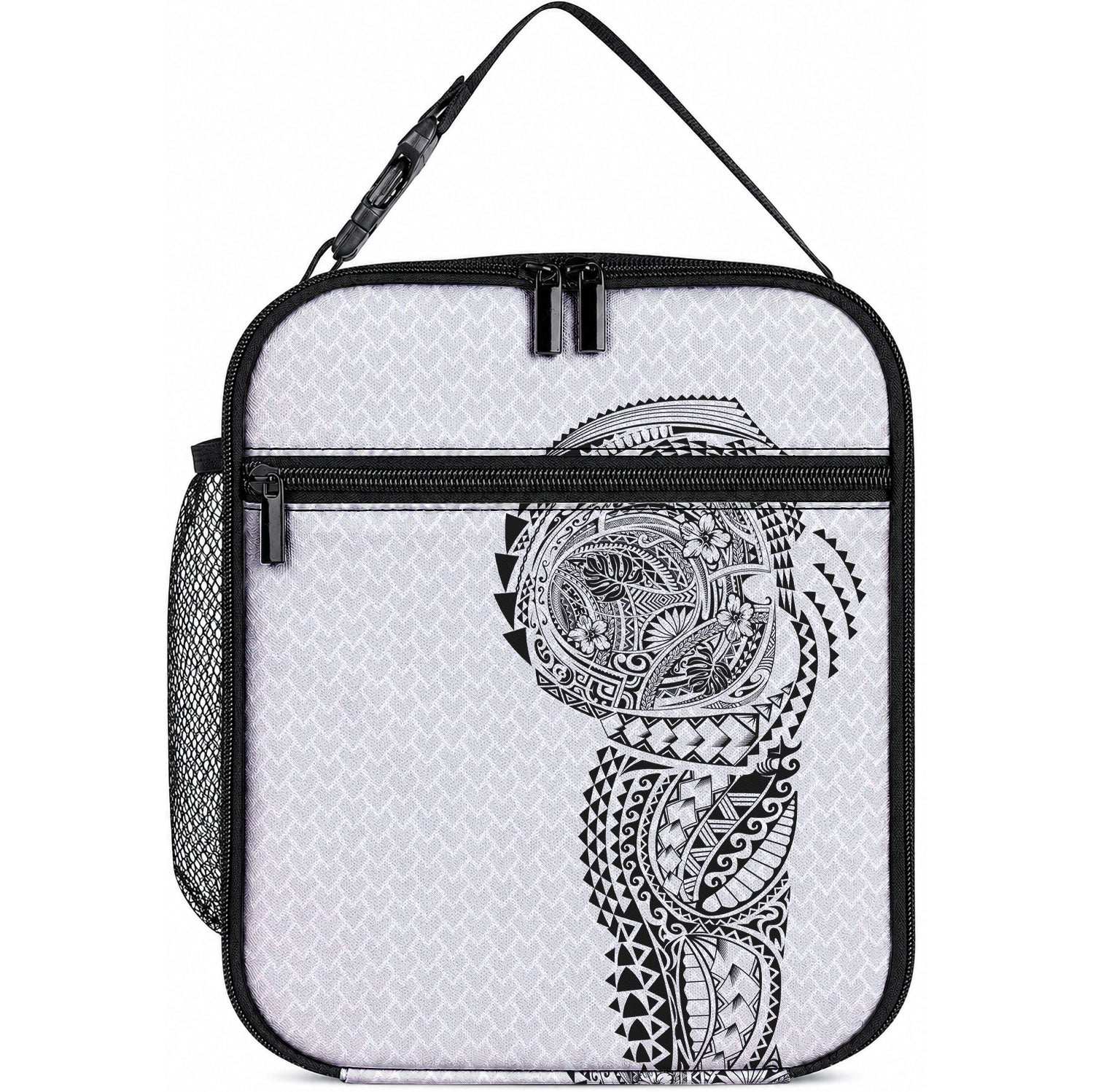Hawaiian Traditional Tattoos Lunch Bag Kakau Tribal Tropical Plant Motif White Color