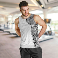 Hawaiian Traditional Tattoos Men Tank Top Kakau Tribal Tropical Plant Motif White Color LT03 White - Polynesian Pride