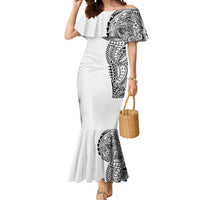 Hawaiian Traditional Tattoos Mermaid Dress Kakau Tribal Tropical Plant Motif White Color LT03 Women White - Polynesian Pride