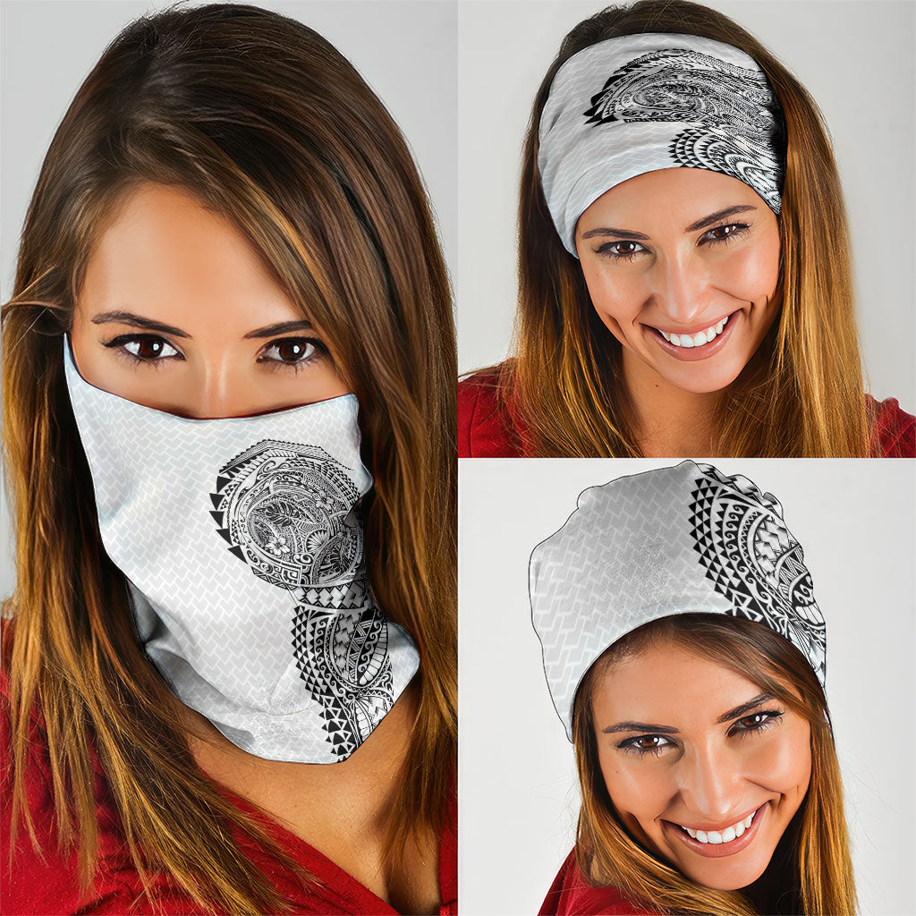 Hawaiian Traditional Tattoos Neck Gaiter Kakau Tribal Tropical Plant Motif White Color LT03 - Polynesian Pride