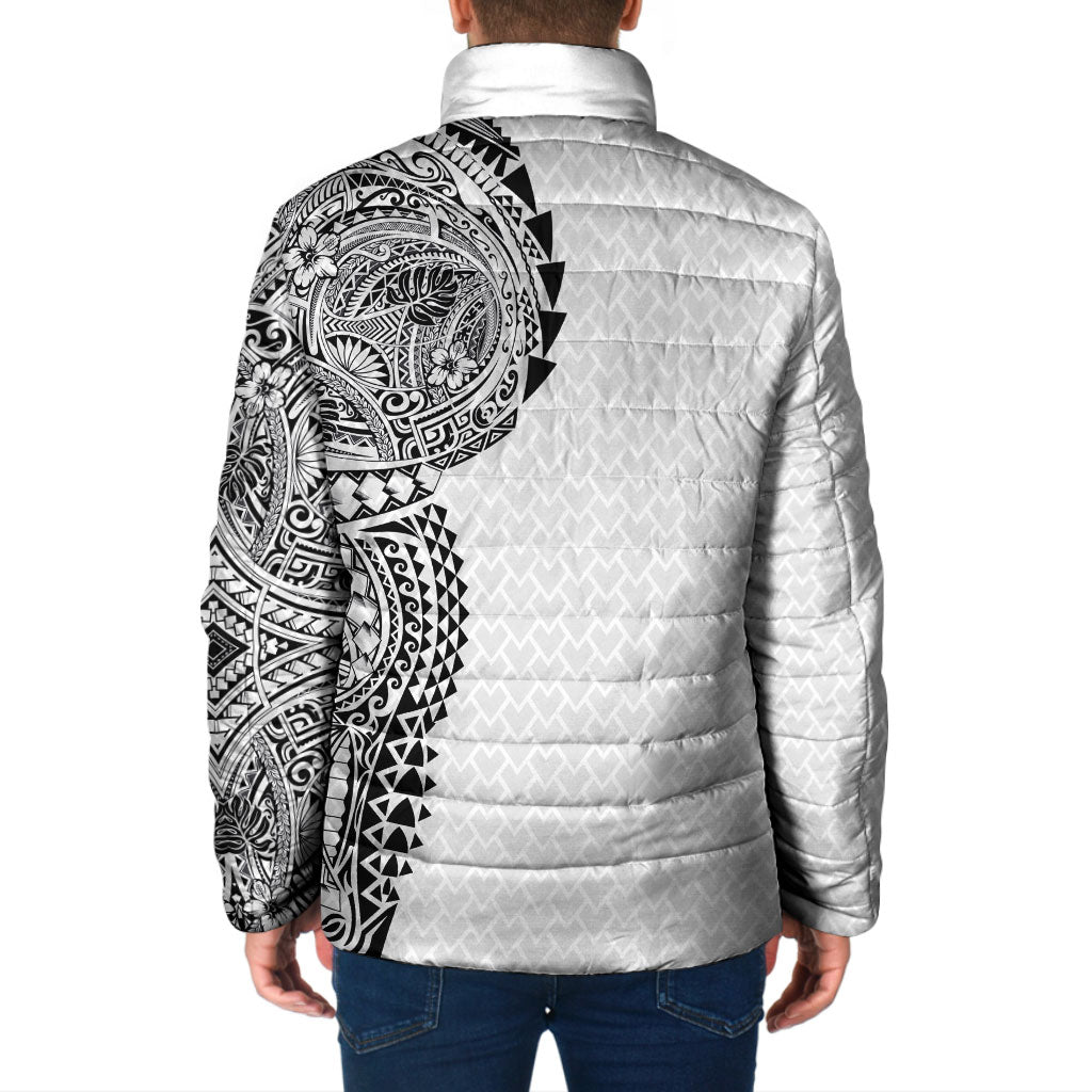 Hawaiian Traditional Tattoos Padded Jacket Kakau Tribal Tropical Plant Motif White Color LT03 - Polynesian Pride