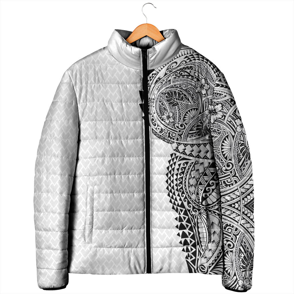Hawaiian Traditional Tattoos Padded Jacket Kakau Tribal Tropical Plant Motif White Color LT03 - Polynesian Pride