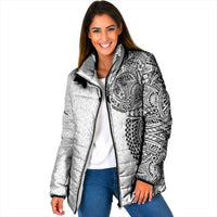 Hawaiian Traditional Tattoos Padded Jacket Kakau Tribal Tropical Plant Motif White Color LT03 Women White - Polynesian Pride