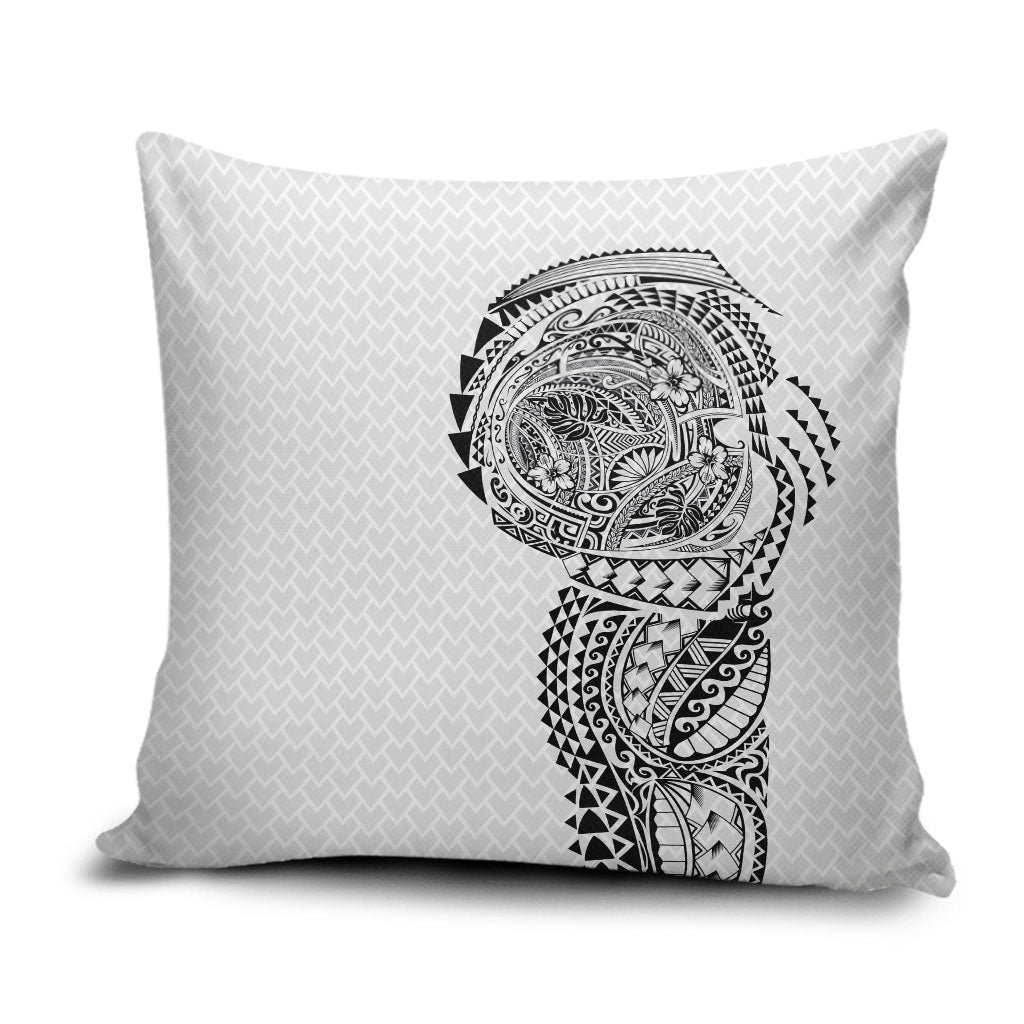 Hawaiian Traditional Tattoos Pillow Cover Kakau Tribal Tropical Plant Motif White Color LT03 White - Polynesian Pride