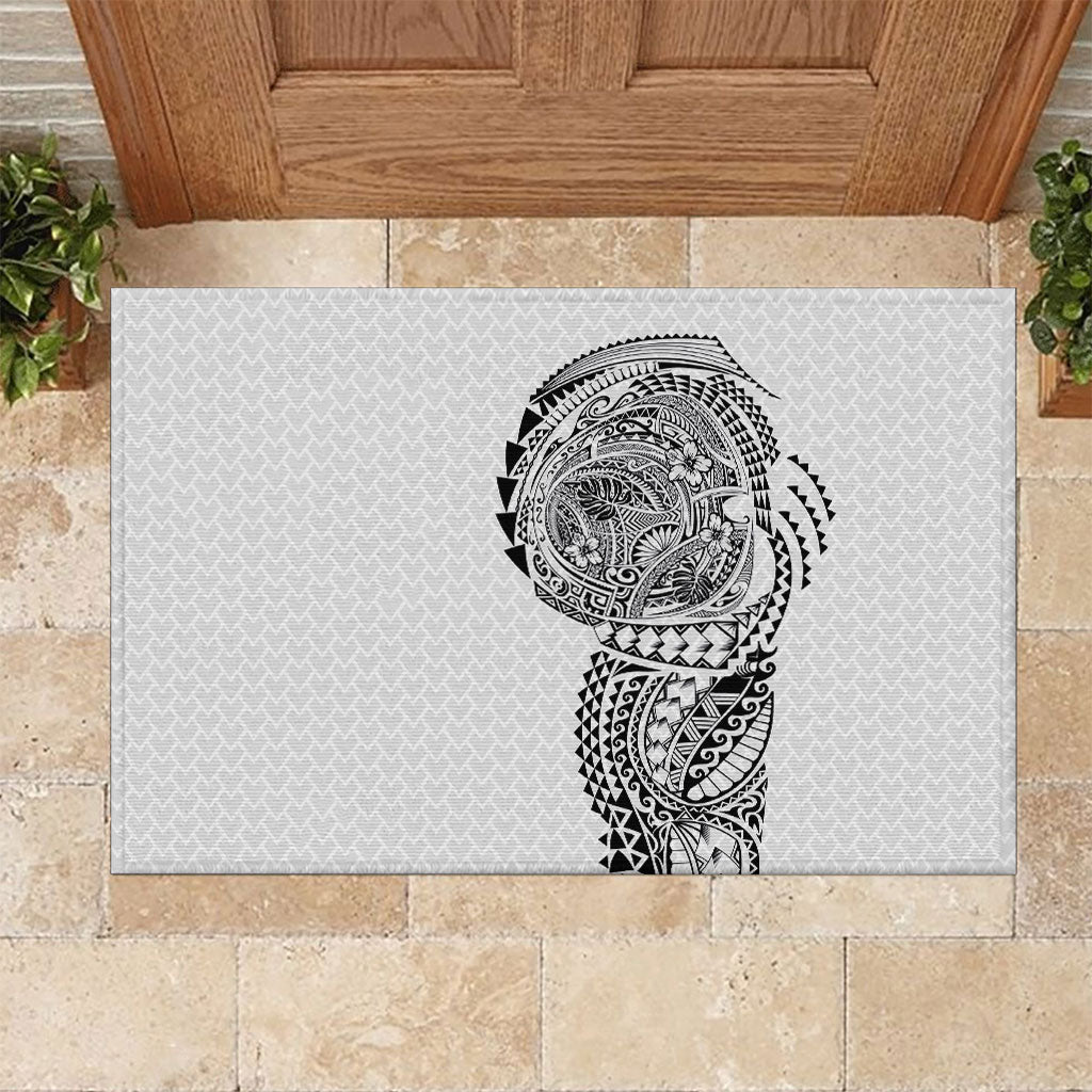 Hawaiian Traditional Tattoos Rubber Doormat Kakau Tribal Tropical Plant Motif White Color LT03 White - Polynesian Pride