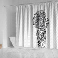 Hawaiian Traditional Tattoos Shower Curtain Kakau Tribal Tropical Plant Motif White Color LT03 - Polynesian Pride