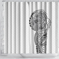 Hawaiian Traditional Tattoos Shower Curtain Kakau Tribal Tropical Plant Motif White Color LT03 - Polynesian Pride