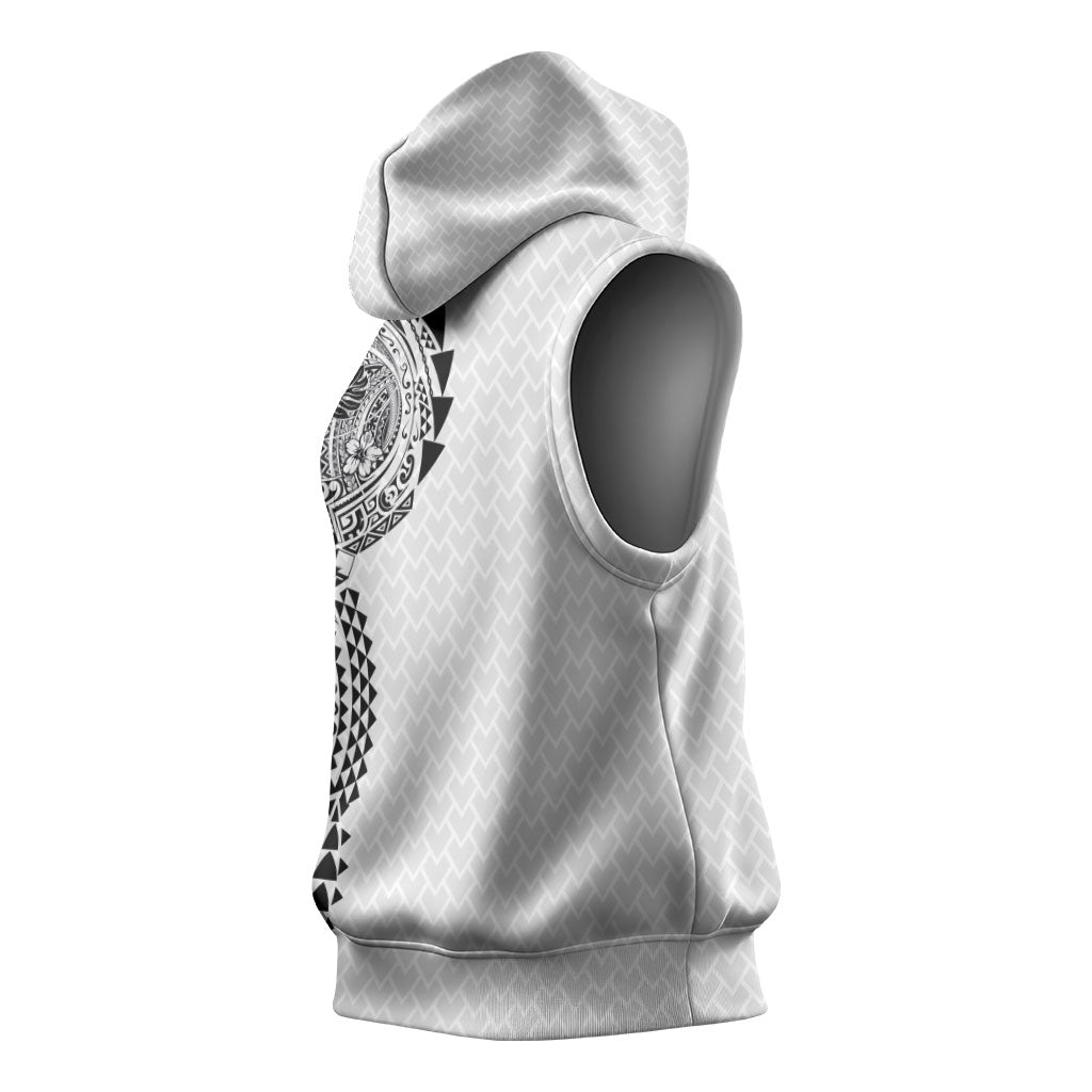 Hawaiian Traditional Tattoos Sleeveless Hoodie Kakau Tribal Tropical Plant Motif White Color LT03 - Polynesian Pride