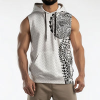Hawaiian Traditional Tattoos Sleeveless Hoodie Kakau Tribal Tropical Plant Motif White Color LT03 - Polynesian Pride