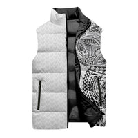 Hawaiian Traditional Tattoos Sleeveless Puffer Jacket Kakau Tribal Tropical Plant Motif White Color LT03 - Polynesian Pride