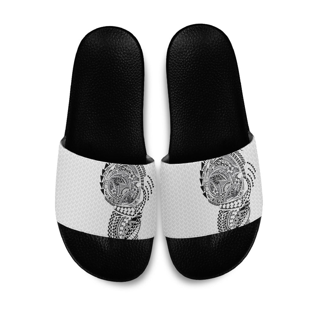 Hawaiian Traditional Tattoos Slide Sandals Kakau Tribal Tropical Plant Motif White Color LT03 White - Polynesian Pride
