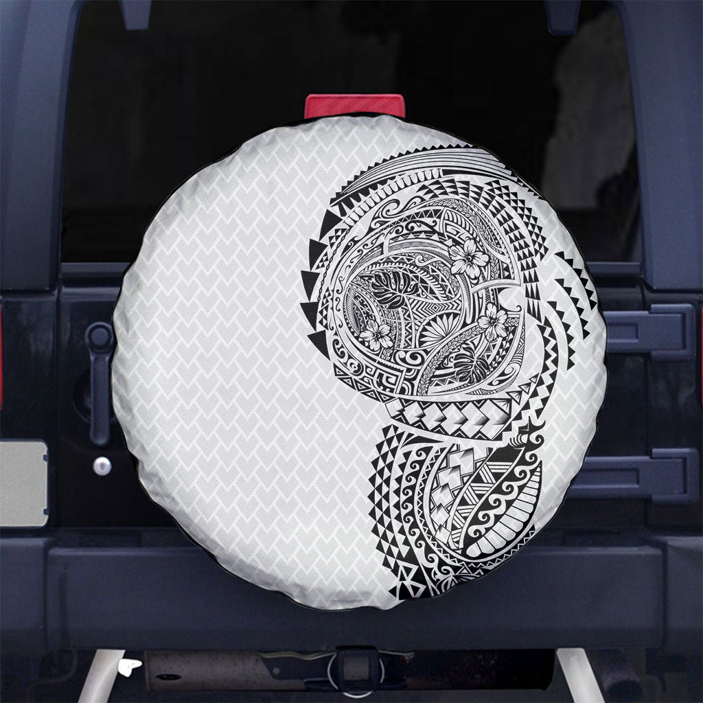 Hawaiian Traditional Tattoos Spare Tire Cover Kakau Tribal Tropical Plant Motif White Color LT03 No hole White - Polynesian Pride