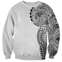 Hawaiian Traditional Tattoos Sweatshirt Kakau Tribal Tropical Plant Motif White Color LT03 Unisex White - Polynesian Pride