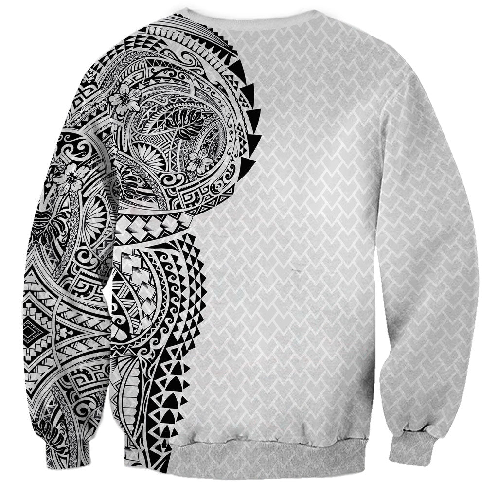 Hawaiian Traditional Tattoos Sweatshirt Kakau Tribal Tropical Plant Motif White Color LT03 - Polynesian Pride