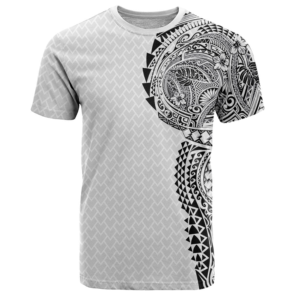 Hawaiian Traditional Tattoos T Shirt Kakau Tribal Tropical Plant Motif White Color LT03 White - Polynesian Pride