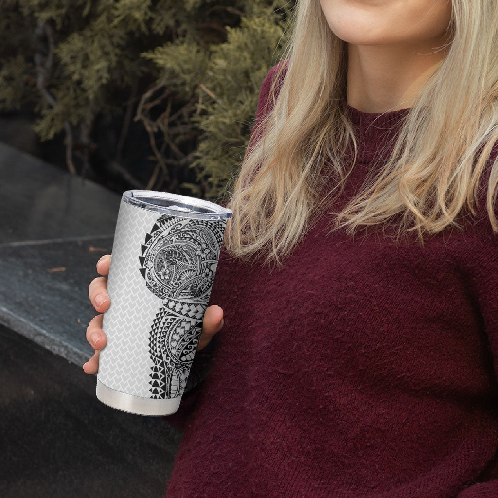 Hawaiian Traditional Tattoos Tumbler Cup Kakau Tribal Tropical Plant Motif White Color LT03 - Polynesian Pride