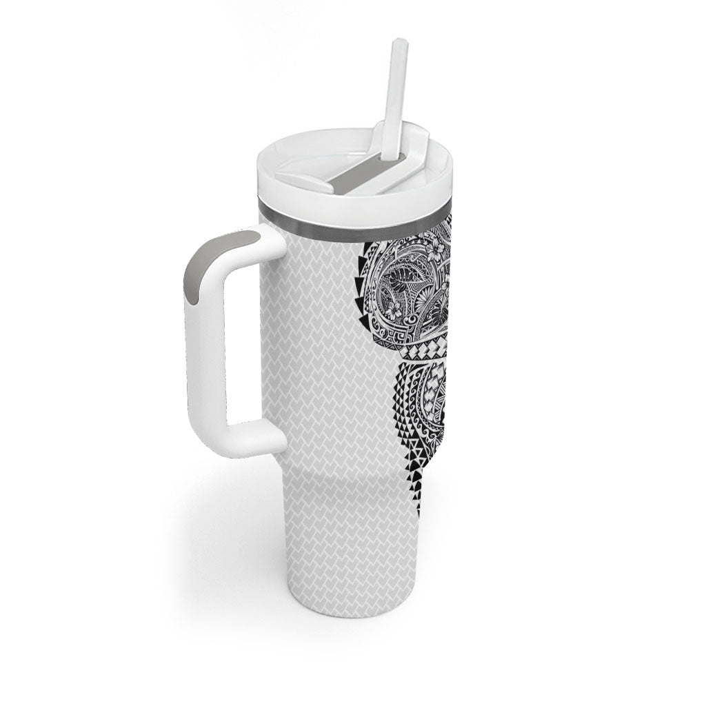 Hawaiian Traditional Tattoos Tumbler With Handle Kakau Tribal Tropical Plant Motif White Color LT03 - Polynesian Pride
