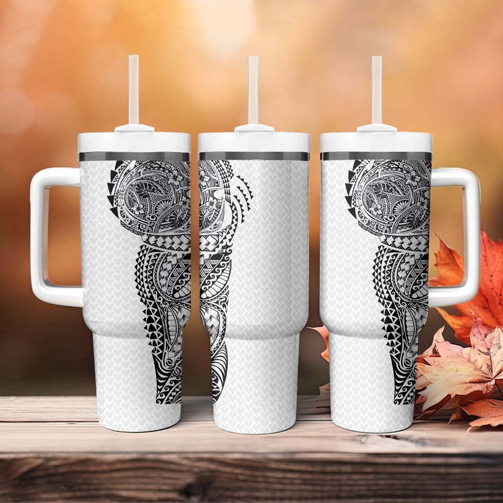Hawaiian Traditional Tattoos Tumbler With Handle Kakau Tribal Tropical Plant Motif White Color LT03 - Polynesian Pride