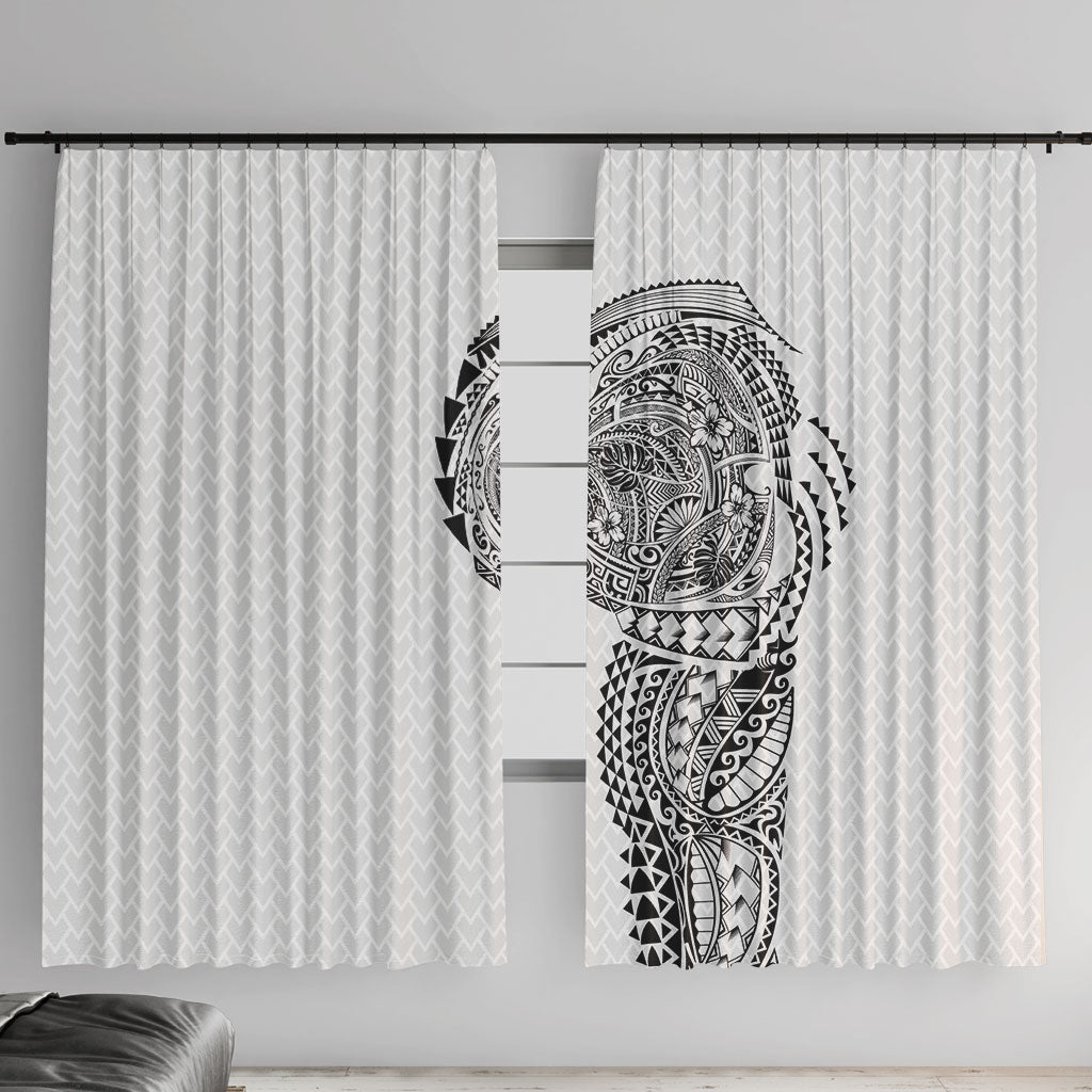 Hawaiian Traditional Tattoos Window Curtain Kakau Tribal Tropical Plant Motif White Color LT03 With Hooks White - Polynesian Pride