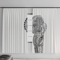 Hawaiian Traditional Tattoos Window Curtain Kakau Tribal Tropical Plant Motif White Color LT03 With Hooks White - Polynesian Pride