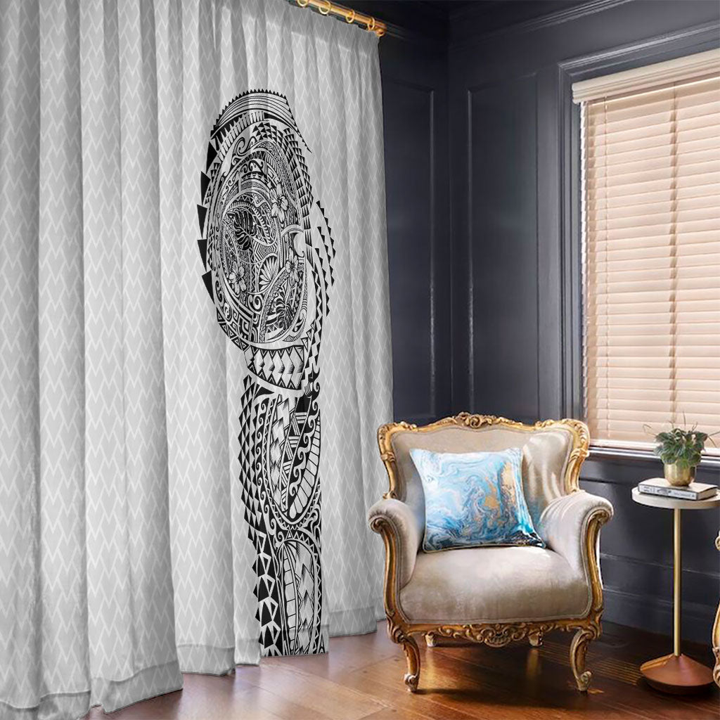 Hawaiian Traditional Tattoos Window Curtain Kakau Tribal Tropical Plant Motif White Color LT03 - Polynesian Pride
