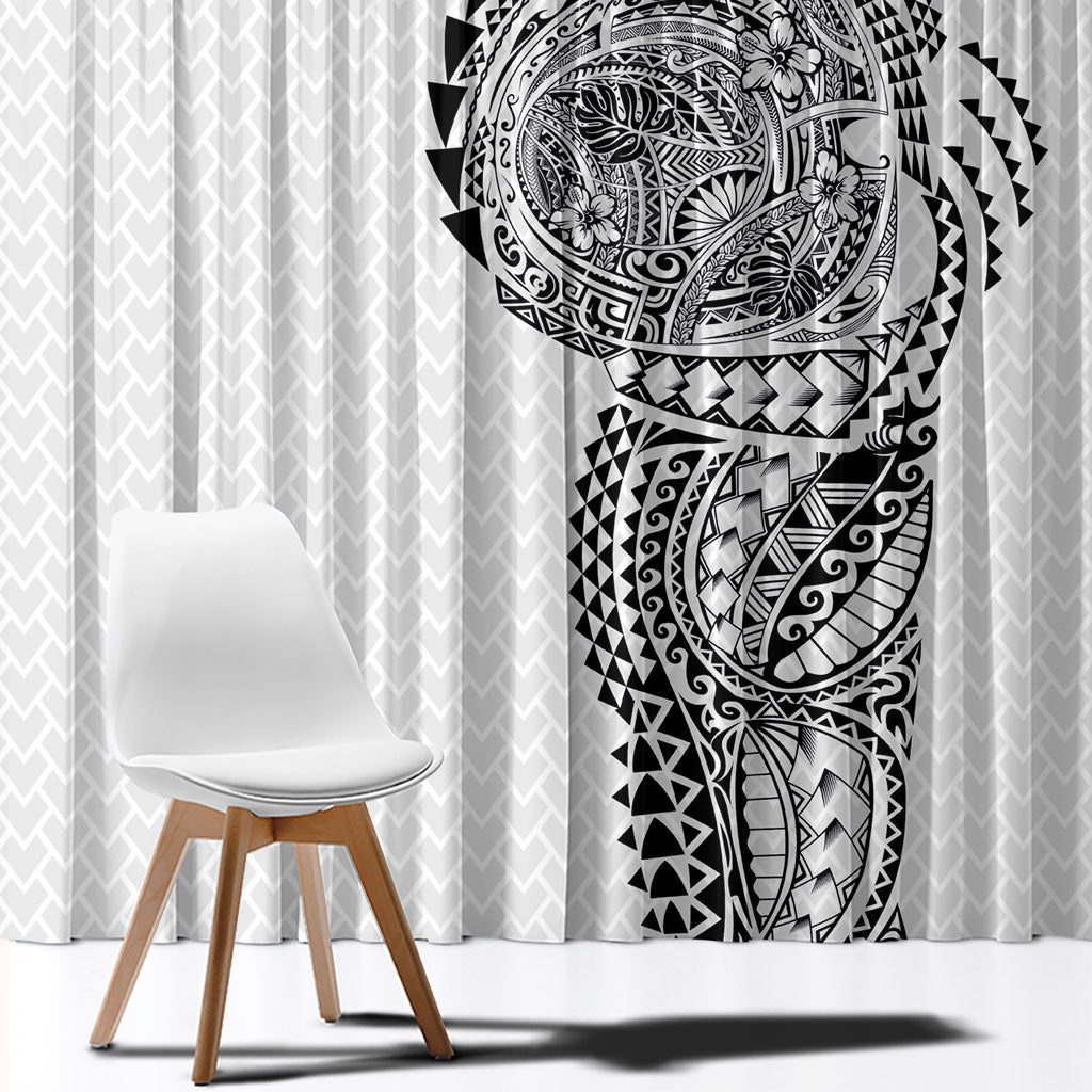 Hawaiian Traditional Tattoos Window Curtain Kakau Tribal Tropical Plant Motif White Color LT03 - Polynesian Pride