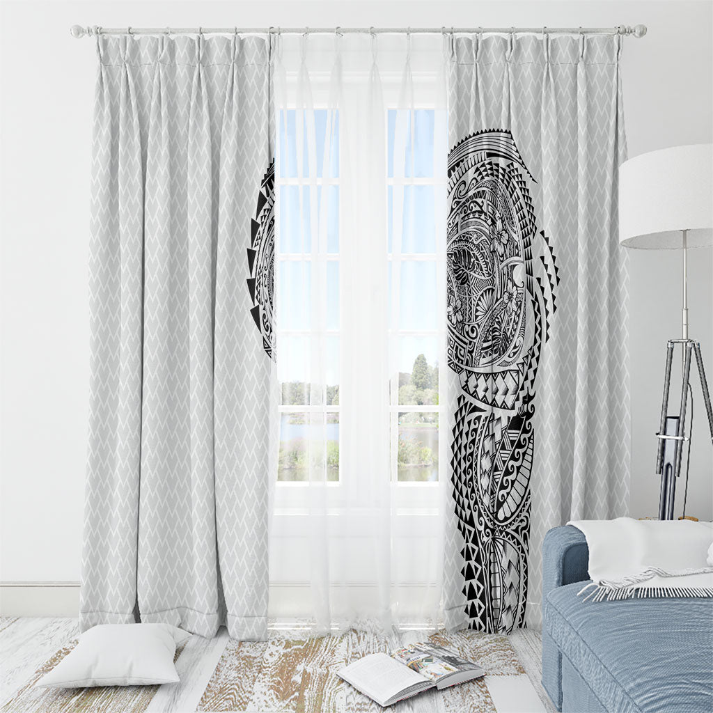 Hawaiian Traditional Tattoos Window Curtain Kakau Tribal Tropical Plant Motif White Color LT03 - Polynesian Pride