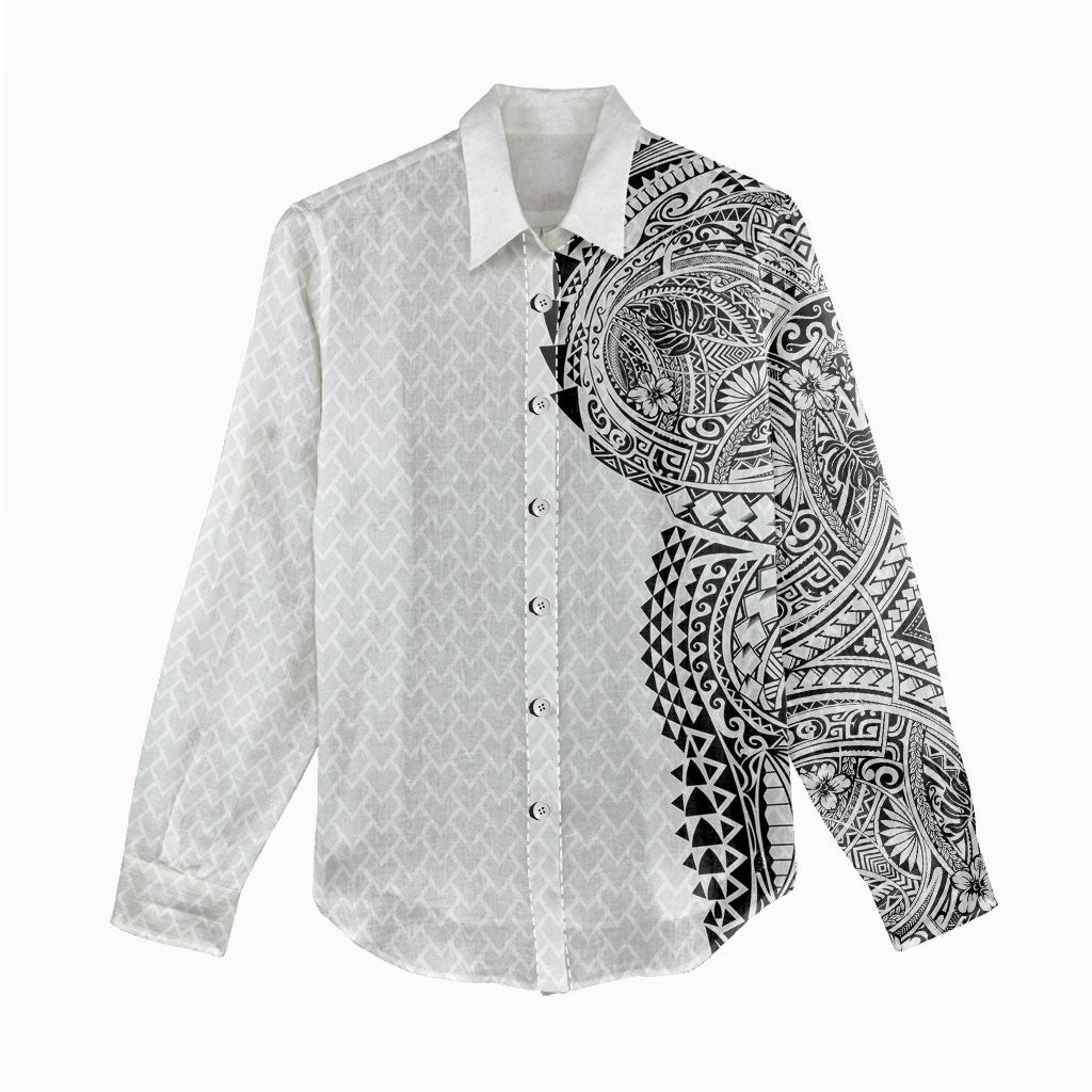 Hawaiian Traditional Tattoos Women Casual Shirt Kakau Tribal Tropical Plant Motif White Color LT03 - Polynesian Pride