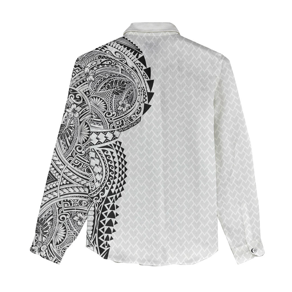 Hawaiian Traditional Tattoos Women Casual Shirt Kakau Tribal Tropical Plant Motif White Color LT03 - Polynesian Pride
