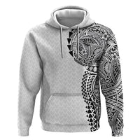 Hawaiian Traditional Tattoos Zip Hoodie Kakau Tribal Tropical Plant Motif White Color LT03 Pullover Hoodie White - Polynesian Pride