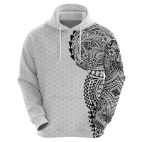 Hawaiian Traditional Tattoos Zip Hoodie Kakau Tribal Tropical Plant Motif White Color LT03 - Polynesian Pride
