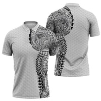 Hawaiian Traditional Tattoos Zipper Polo Shirt Kakau Tribal Tropical Plant Motif White Color LT03 - Polynesian Pride