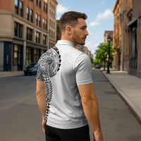 Hawaiian Traditional Tattoos Zipper Polo Shirt Kakau Tribal Tropical Plant Motif White Color LT03 - Polynesian Pride