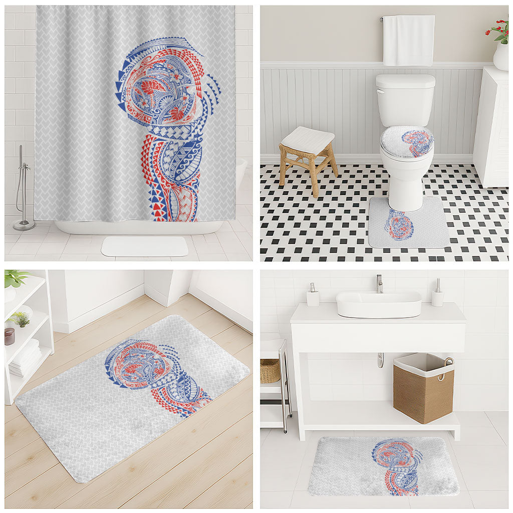 Hawaiian Traditional Tattoos Bathroom Set Kakau Tribal Tropical Plant Motif Hawaii Flag Color Inspired LT03 - Polynesian Pride