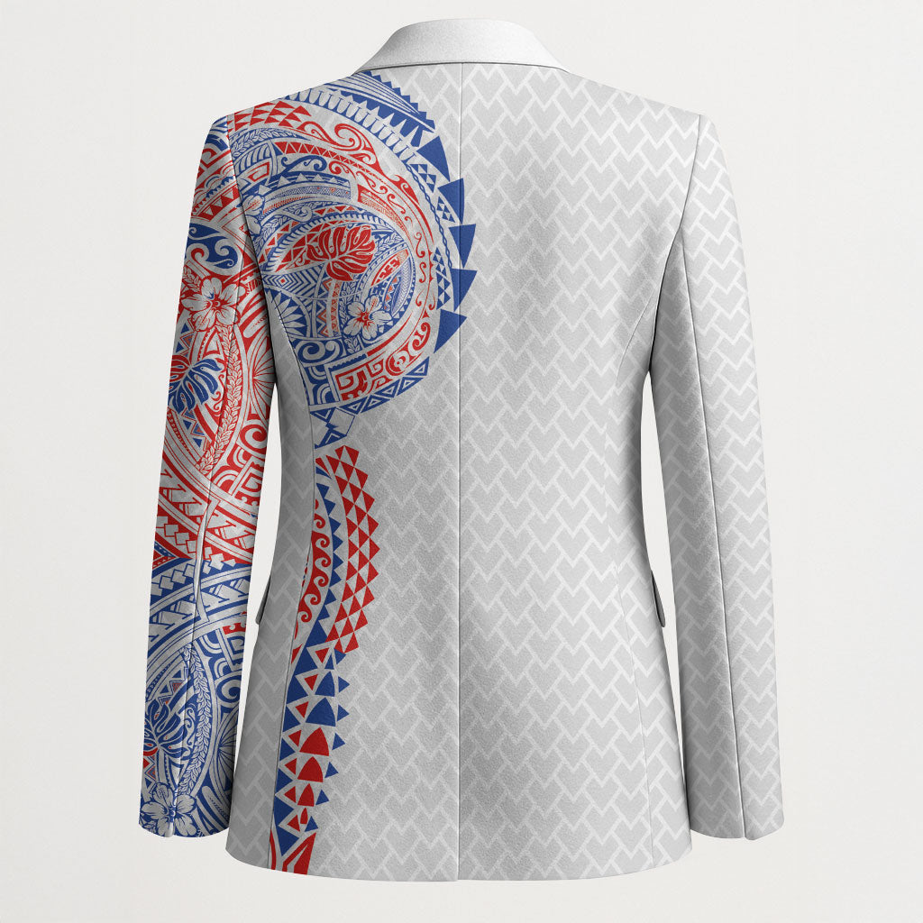 Hawaiian Traditional Tattoos Blazer Kakau Tribal Tropical Plant Motif Hawaii Flag Color Inspired LT03 - Polynesian Pride
