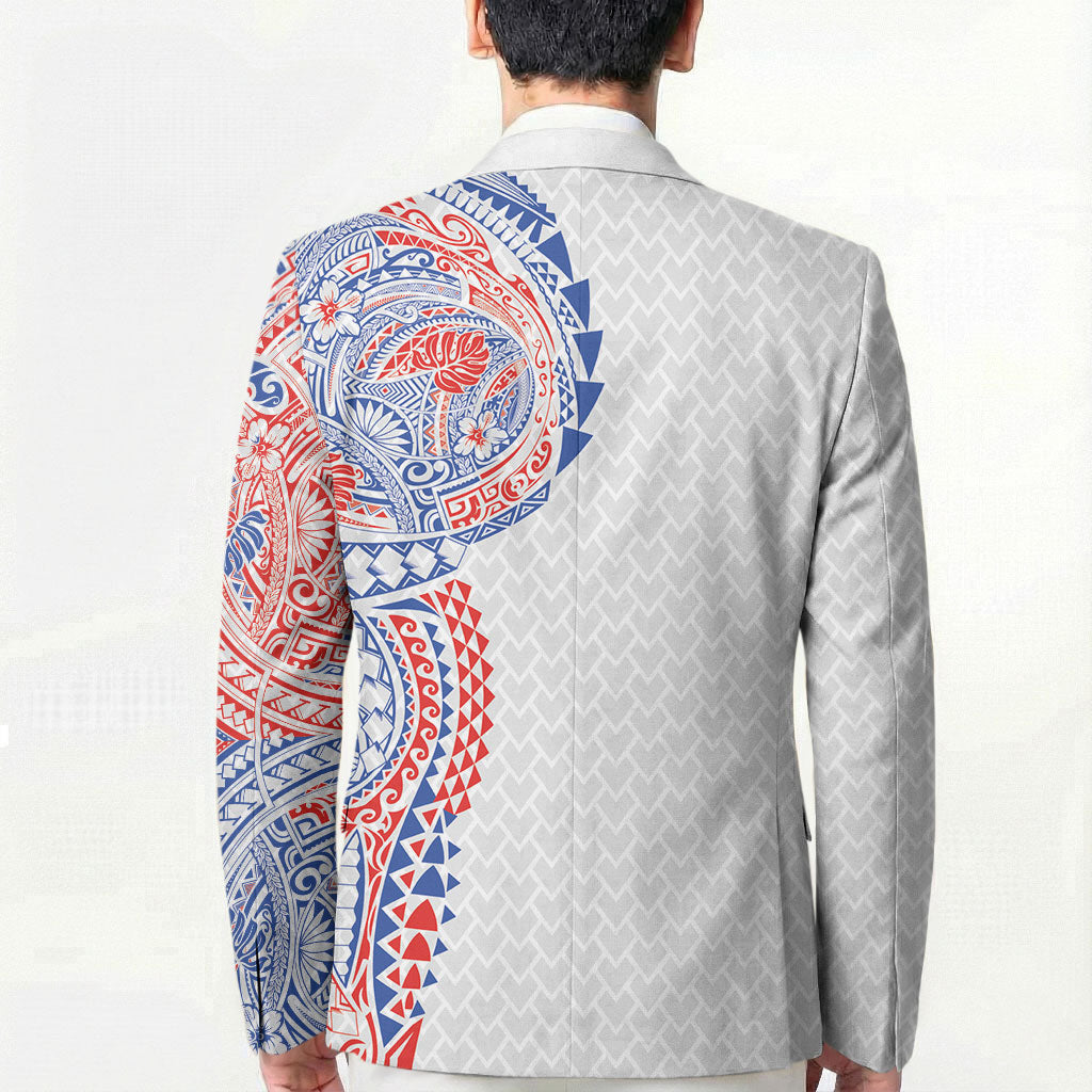 Hawaiian Traditional Tattoos Blazer Kakau Tribal Tropical Plant Motif Hawaii Flag Color Inspired LT03 - Polynesian Pride