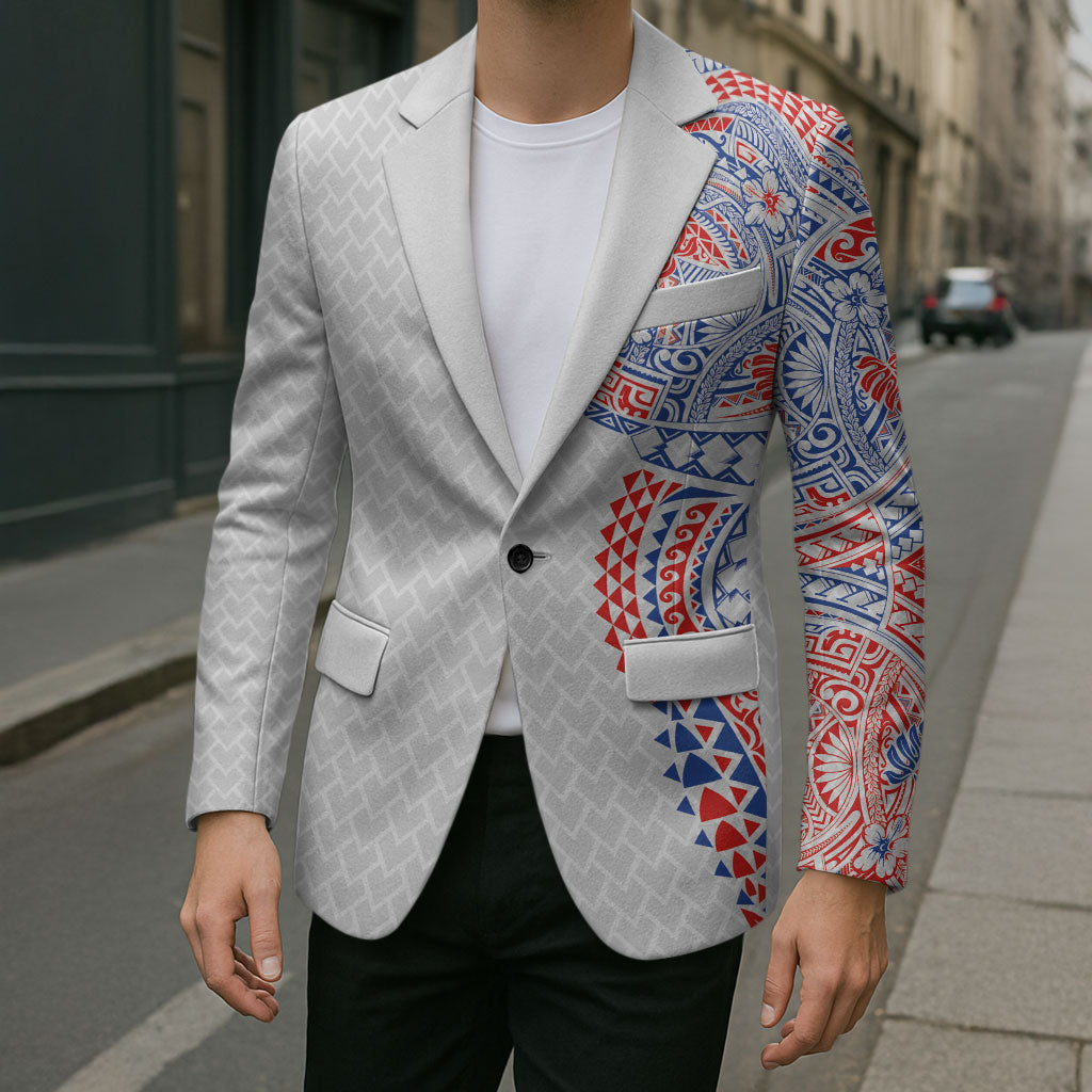 Hawaiian Traditional Tattoos Blazer Kakau Tribal Tropical Plant Motif Hawaii Flag Color Inspired LT03 - Polynesian Pride