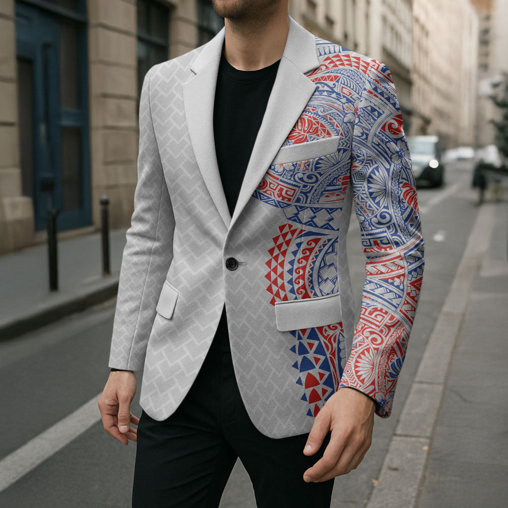 Hawaiian Traditional Tattoos Blazer Kakau Tribal Tropical Plant Motif Hawaii Flag Color Inspired LT03 - Polynesian Pride