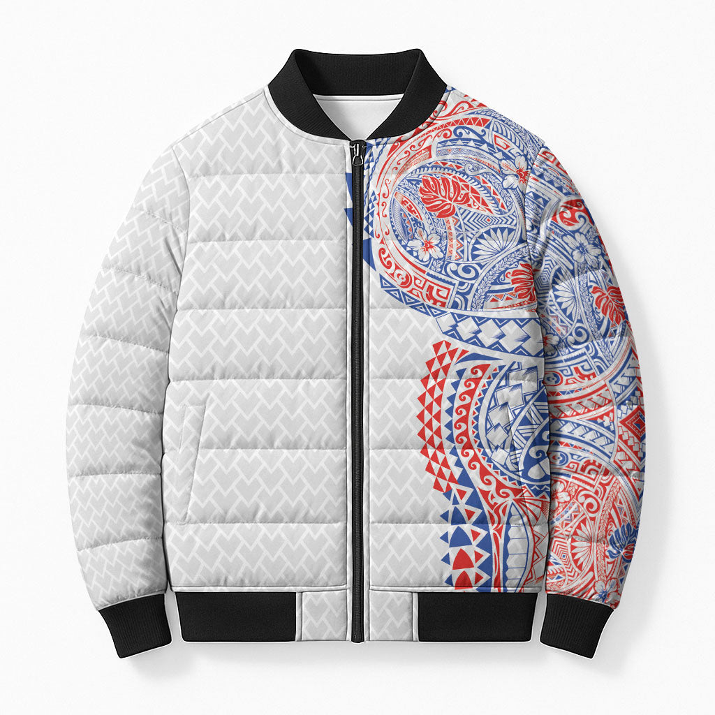 Hawaiian Traditional Tattoos Bomber Puffer Jacket Kakau Tribal Tropical Plant Motif Hawaii Flag Color Inspired LT03 Unisex Multicolor - Polynesian Pride